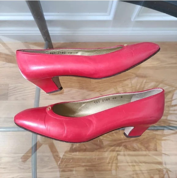 Vintage Gucci Kitten Heels Red Pump Retro Y2K Women's 40B